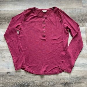 100% Cotton Pointelle Henley in Red Maroon